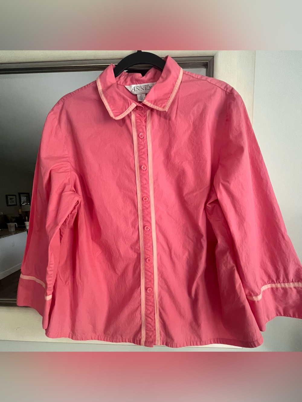Vintage 100% Cotton Annex Coral Button-Down Shirt Contrast Trim Size XL